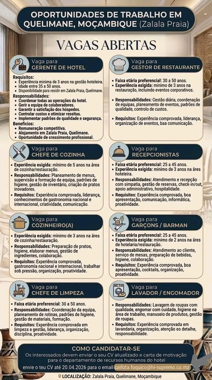 OPORTUNIDADES DE TRABALHO EM QUELIMANE